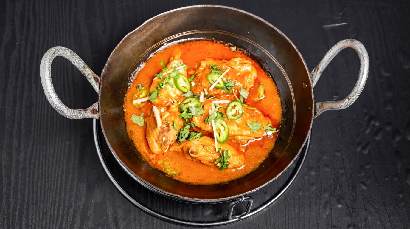 Chicken Kadhai in traditional wok at Tandoor and Chai Indian Pakistani restaurant Bedford Perth