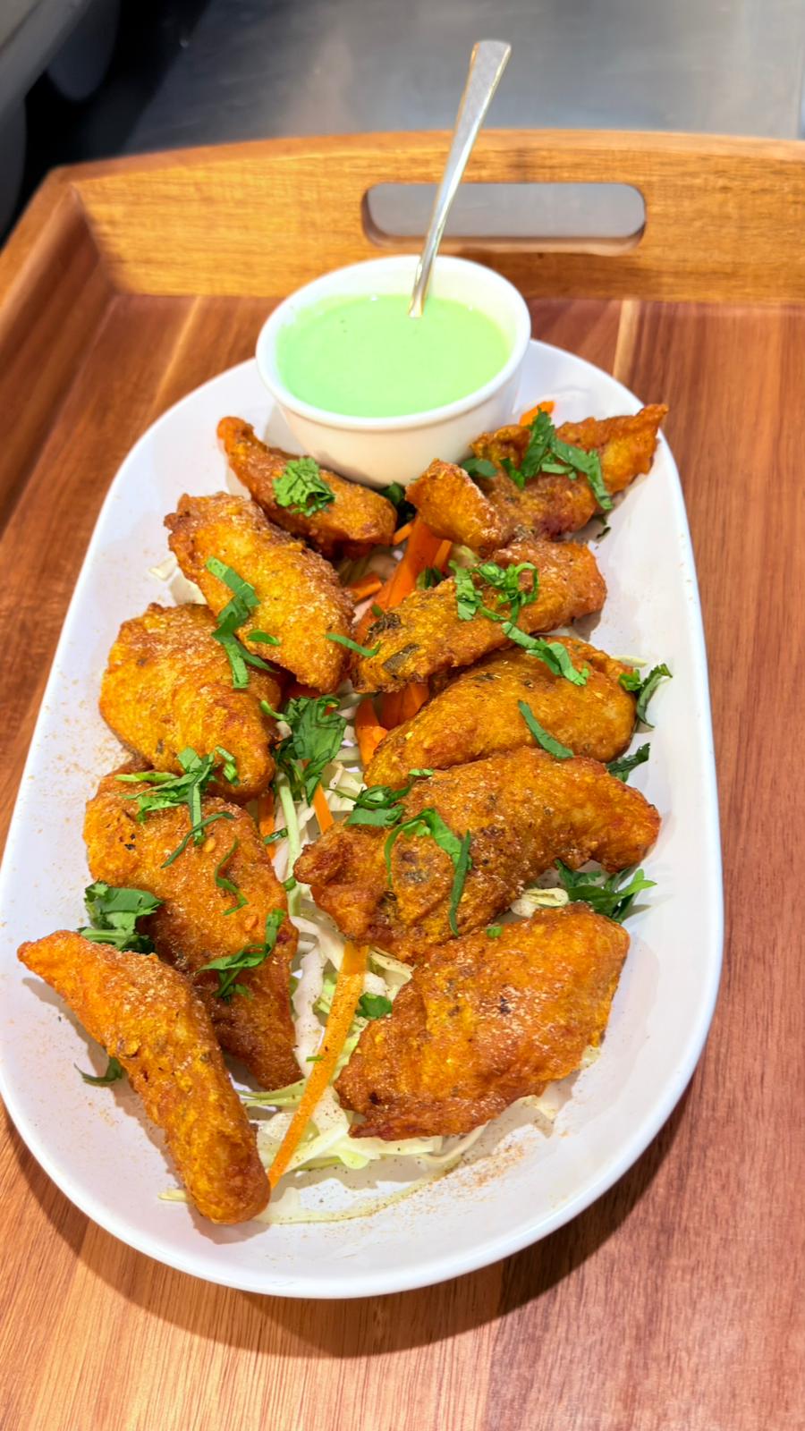 Fish Amritsari crispy fried with mint chutney at Tandoor and Chai Bedford Perth