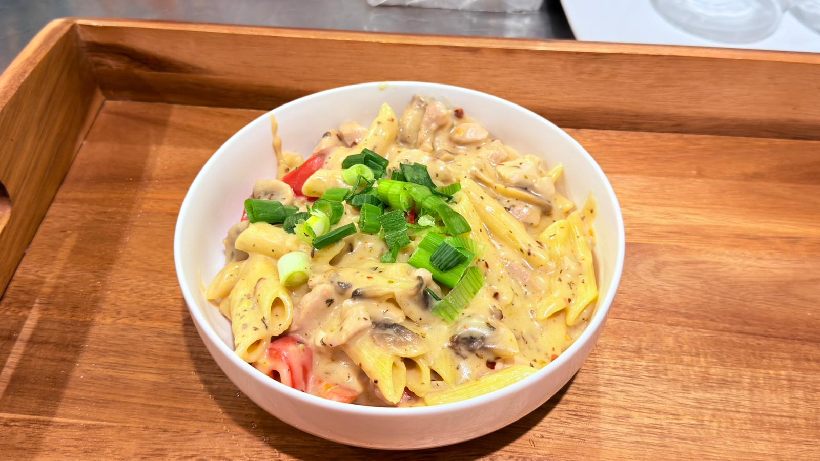 Creamy Veg Pasta with mushrooms and capsicum at Tandoor and Chai Bedford Perth