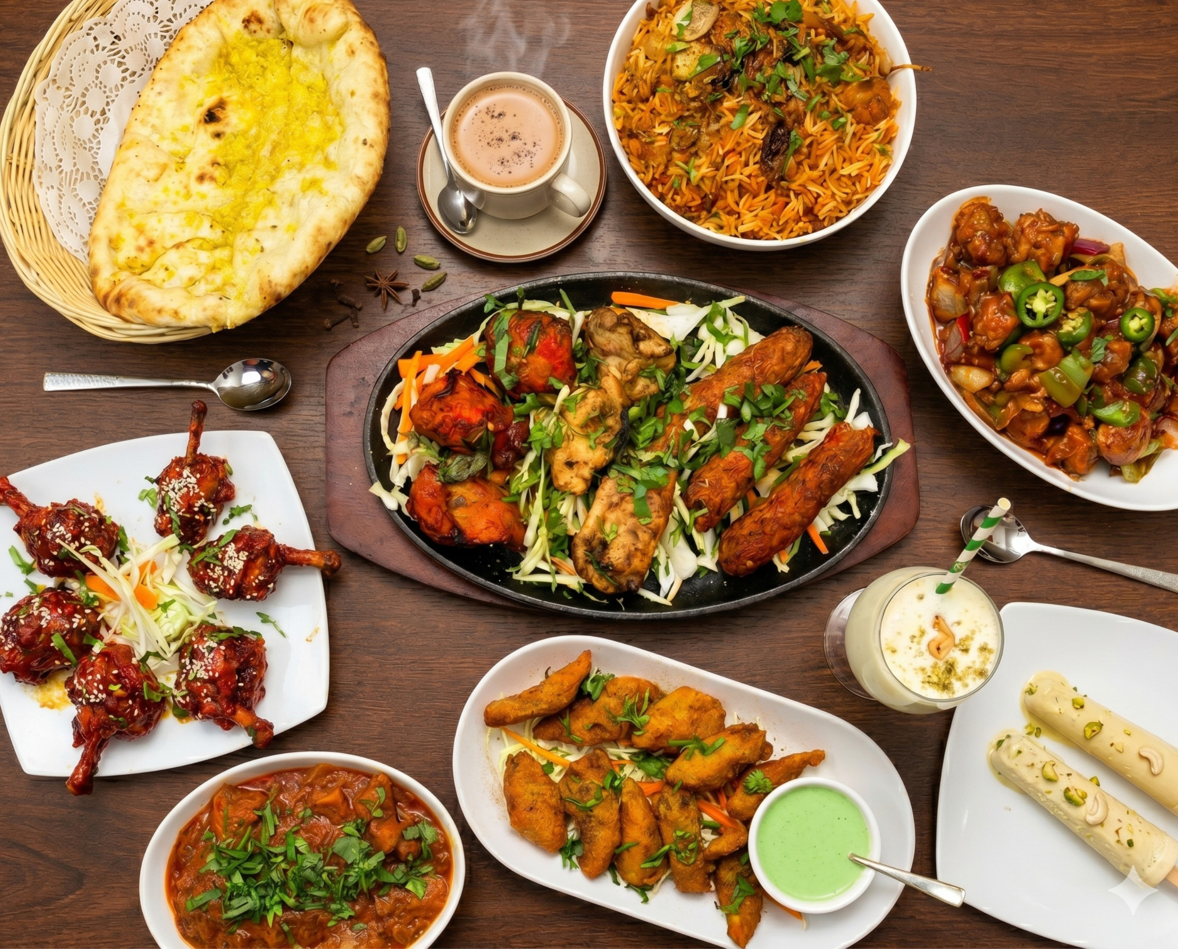 Tandoor & Chai signature tandoor platter featuring seekh kebab, chicken tikka, malai tikka with chutneys and kadak chai - Bedford Perth WA